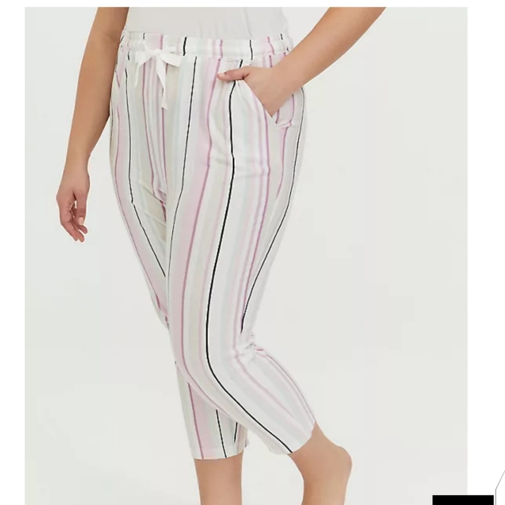 🆕 2X MULTI STRIPE DRAWSTRING CROP SLEEP PANT
